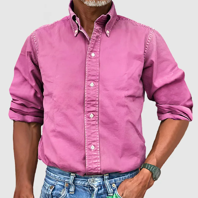 Langärmliges Hemd – Lässig – Mit Kragen – Knopfleiste – Herrenhemden-Dunkelrosa-S-Chaps Herrenmode