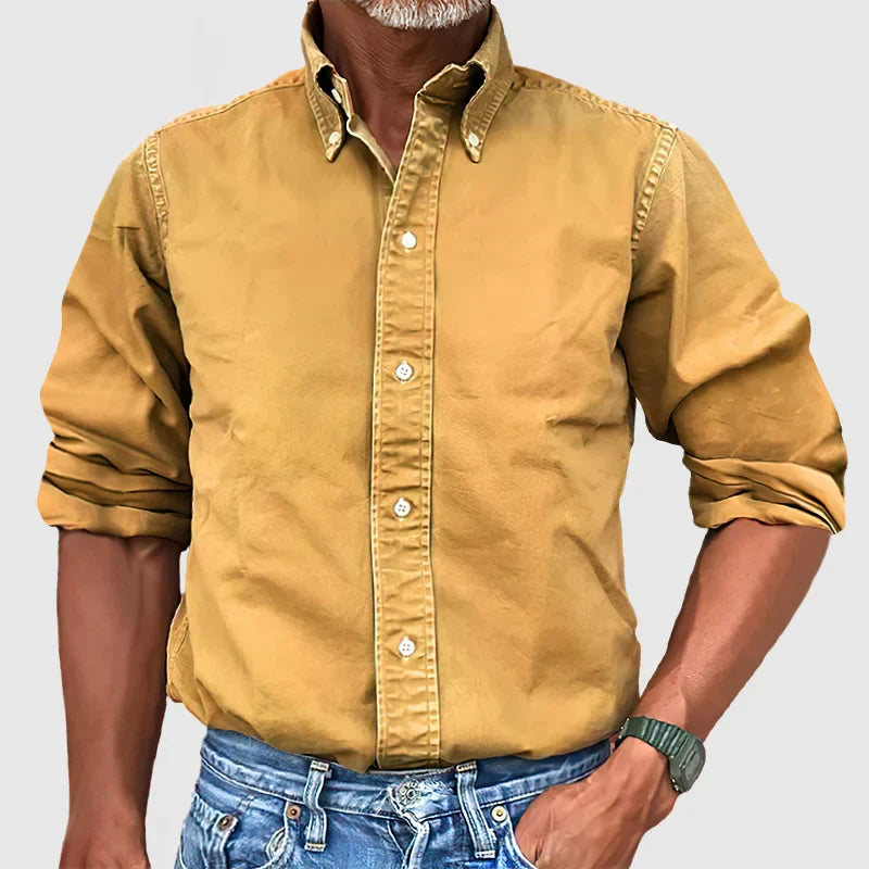 Langärmliges Hemd – Lässig – Mit Kragen – Knopfleiste – Herrenhemden-Gelb-S-Chaps Herrenmode