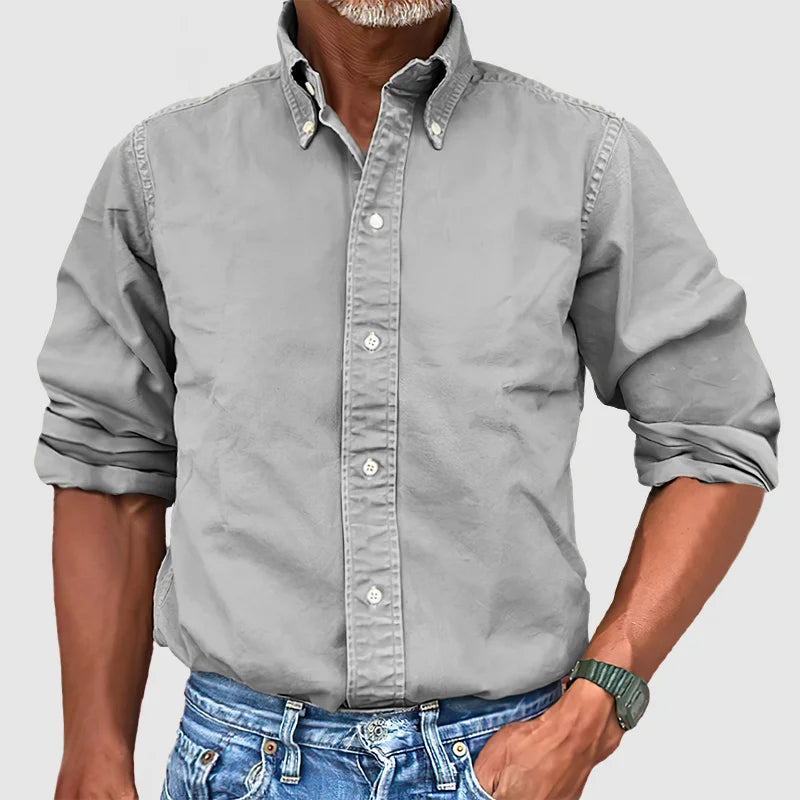 Langärmliges Hemd – Lässig – Mit Kragen – Knopfleiste – Herrenhemden-Grau-S-Chaps Herrenmode