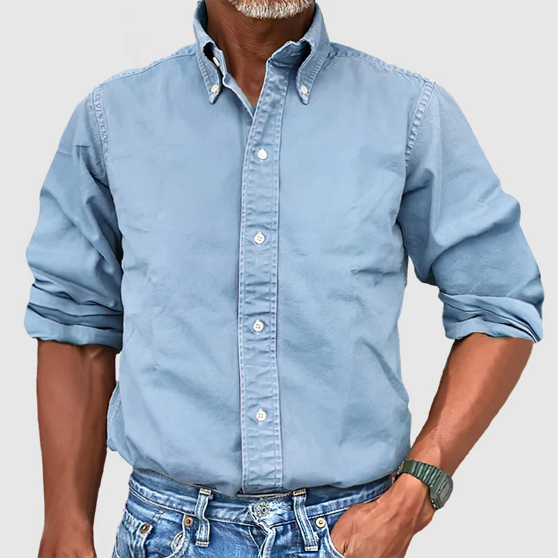 Langärmliges Hemd – Lässig – Mit Kragen – Knopfleiste – Herrenhemden-Himmelblau-S-Chaps Herrenmode