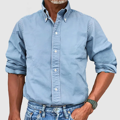 Langärmliges Hemd – Lässig – Mit Kragen – Knopfleiste – Herrenhemden-Himmelblau-S-Chaps Herrenmode