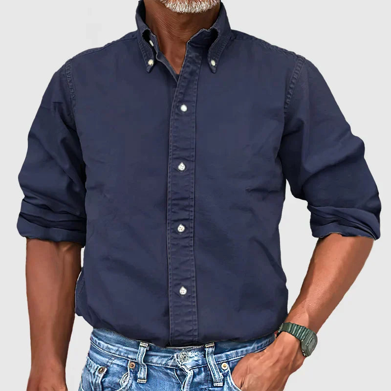 Langärmliges Hemd – Lässig – Mit Kragen – Knopfleiste – Herrenhemden-Marineblau-S-Chaps Herrenmode
