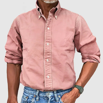 Langärmliges Hemd – Lässig – Mit Kragen – Knopfleiste – Herrenhemden-Rosa-S-Chaps Herrenmode