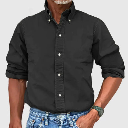 Langärmliges Hemd – Lässig – Mit Kragen – Knopfleiste – Herrenhemden-Schwarz-S-Chaps Herrenmode