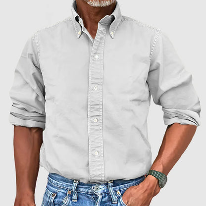 Langärmliges Hemd – Lässig – Mit Kragen – Knopfleiste – Herrenhemden-Weiß-S-Chaps Herrenmode