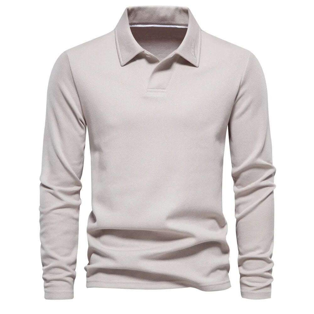 Langärmliges Poloshirt – Klassisches Poloshirt mit Kragen für Männer-Beige-S-Chaps Herrenmode