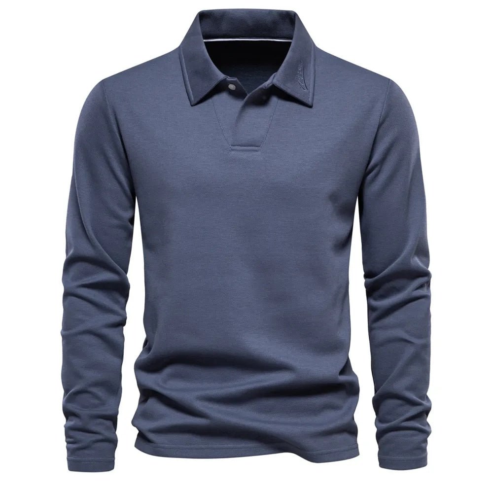 Langärmliges Poloshirt – Klassisches Poloshirt mit Kragen für Männer-Blau-S-Chaps Herrenmode