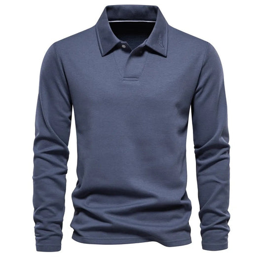 Langärmliges Poloshirt – Klassisches Poloshirt mit Kragen für Männer-Blau-S-Chaps Herrenmode