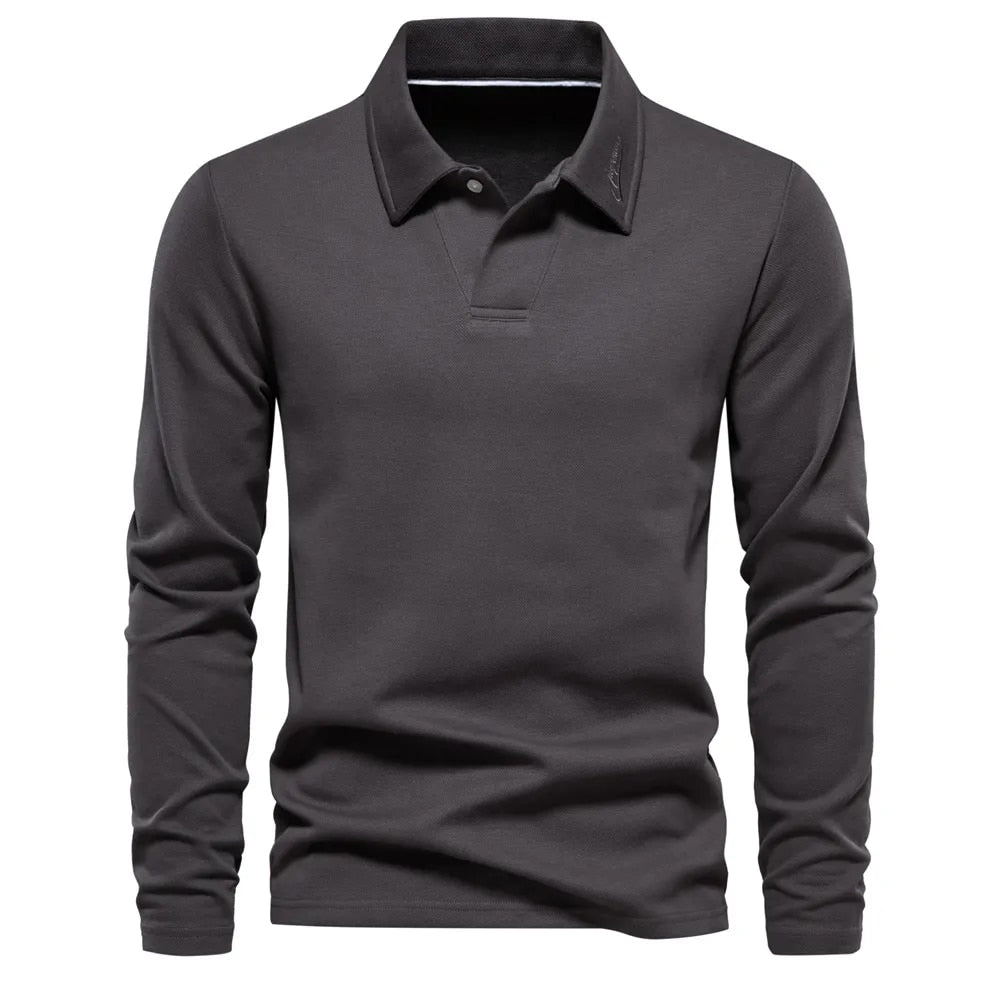 Langärmliges Poloshirt – Klassisches Poloshirt mit Kragen für Männer-Dunkelgrau-S-Chaps Herrenmode