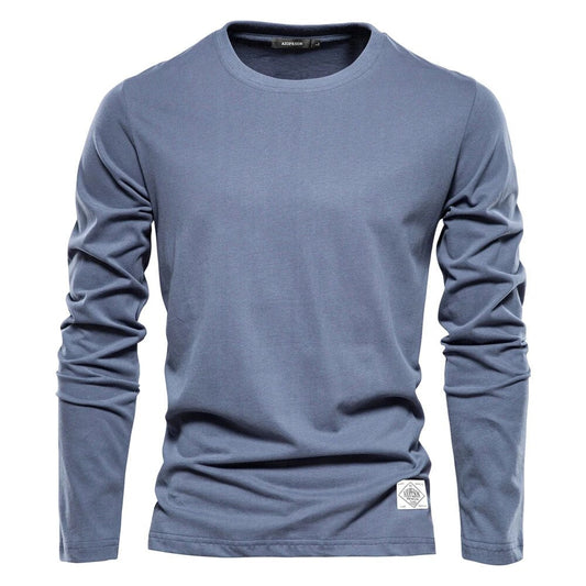 Langarmshirt - Baumwolle - Rundhalsausschnitt - Langarm T-Shirt - Herrenhemden-Blau-S-Chaps Herrenmode