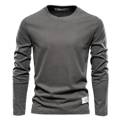 Langarmshirt - Baumwolle - Rundhalsausschnitt - Langarm T-Shirt - Herrenhemden-Dunkelgrau-S-Chaps Herrenmode