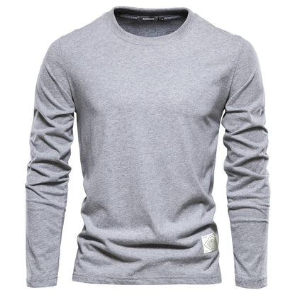 Langarmshirt - Baumwolle - Rundhalsausschnitt - Langarm T-Shirt - Herrenhemden-Hellgrau-S-Chaps Herrenmode