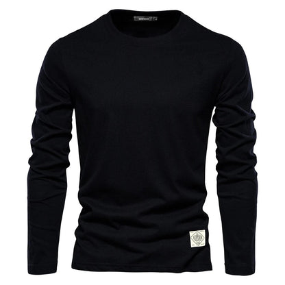 Langarmshirt - Baumwolle - Rundhalsausschnitt - Langarm T-Shirt - Herrenhemden-Schwarz-S-Chaps Herrenmode