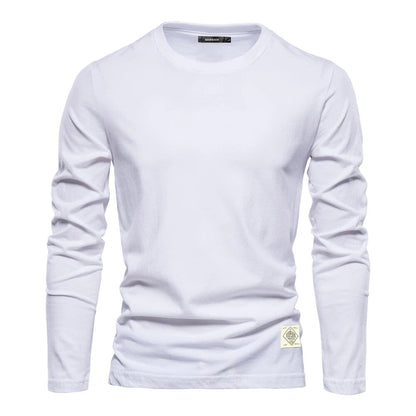 Langarmshirt - Baumwolle - Rundhalsausschnitt - Langarm T-Shirt - Herrenhemden-Weiß-S-Chaps Herrenmode