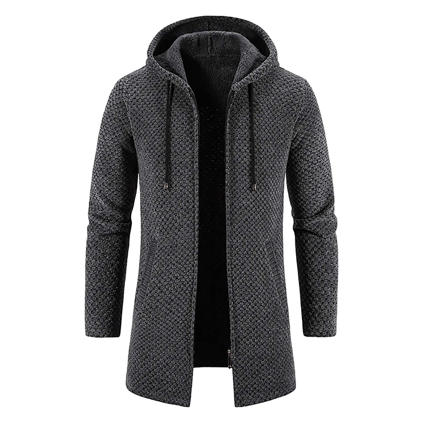 Lange Strickjacke - Herren Kapuzen-Zip-Up - Strickjacke-Dunkelgrau-S-Chaps Herrenmode