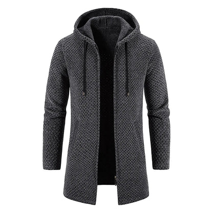 Lange Strickjacke - Herren Kapuzen-Zip-Up - Strickjacke-Dunkelgrau-S-Chaps Herrenmode