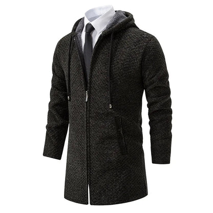 Lange Strickjacke - Herren Kapuzen-Zip-Up - Strickjacke-Militärgrün-S-Chaps Herrenmode