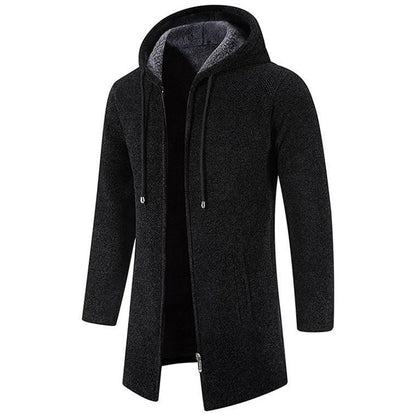 Lange Strickjacke - Herren Kapuzen-Zip-Up - Strickjacke-Schwarz-S-Chaps Herrenmode