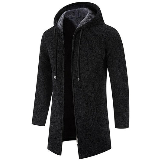 Lange Strickjacke - Herren Kapuzen-Zip-Up - Strickjacke-Schwarz-S-Chaps Herrenmode