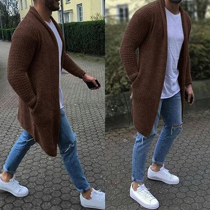 Lange Strickjacke - Warm - Offene Front - Strickjacke - Herrenbekleidung-Braun-M-Chaps Herrenmode