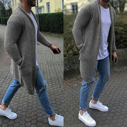 Lange Strickjacke - Warm - Offene Front - Strickjacke - Herrenbekleidung-Grau-M-Chaps Herrenmode