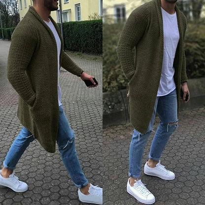 Lange Strickjacke - Warm - Offene Front - Strickjacke - Herrenbekleidung-Grün-M-Chaps Herrenmode