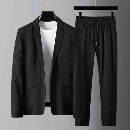 Lässiger Anzug | Leicht | Kordelzug | Hosen- und Blazer-Set | Zweiteiliges Set für Männer-Schwarz-M-Chaps Herrenmode