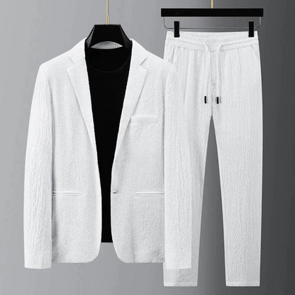 Lässiger Anzug | Leicht | Kordelzug | Hosen- und Blazer-Set | Zweiteiliges Set für Männer-Weiß-M-Chaps Herrenmode