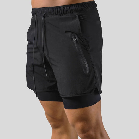 Laufshorts - Herren 2-in-1 Sport Gym Shorts mit Taschen-Schwarz ohne Logo-M-Chaps Herrenmode
