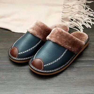 Leder Hausschuhe | Slipper | Winter | Herren Hausschuhe | Hausschuhe Herren-Grau Grün-38-Chaps Herrenmode