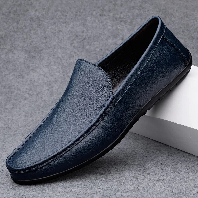 Leder Slipper - Slipper - Bequem - Mokassin - Herrenschuhe-Blau-38-Chaps Herrenmode