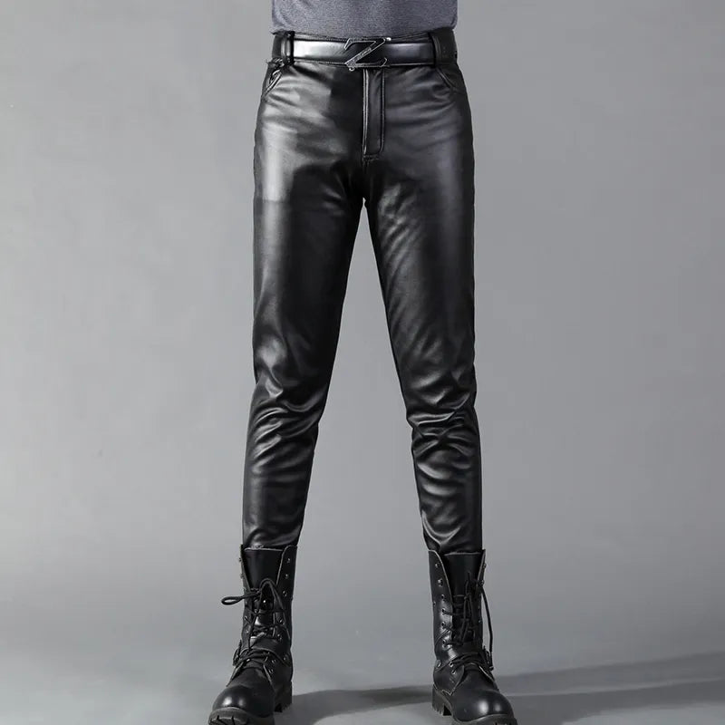 Lederhosen - Herren Kunstleder Slim Fit Stretchhosen-30-Chaps Herrenmode