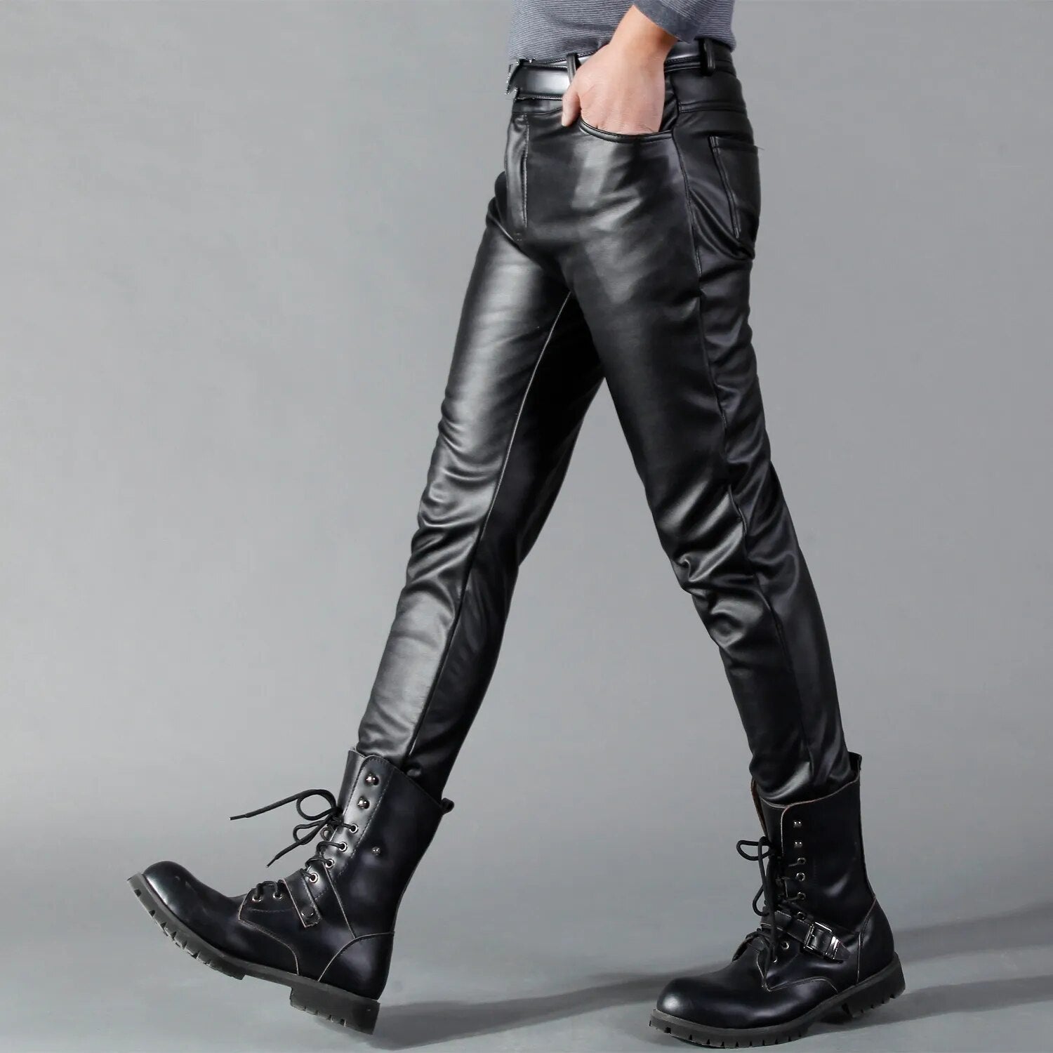 Lederhosen - Herren Kunstleder Slim Fit Stretchhosen-Chaps Herrenmode