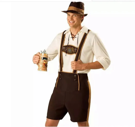 Lederhosen Outfit | Bayerisches Kostüm | Oktoberfest Lederhosen | Jungs Oktoberfest Kostüm | Deutsches Oktoberfest Outfit Männer-Braun-S-Chaps Herrenmode