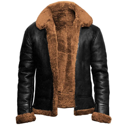 Lederjacke | Fell gefüttert | Zip-Up | Winter Lederjacke | Herren Lederjacke-Braun-M-Chaps Herrenmode