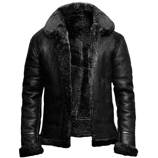 Lederjacke | Fell gefüttert | Zip-Up | Winter Lederjacke | Herren Lederjacke-Schwarz-M-Chaps Herrenmode