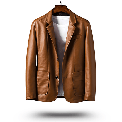 Lederjacke – Herren-Lederjacke mit Revers und Knöpfen aus Kunstleder-Braun-S-Chaps Herrenmode