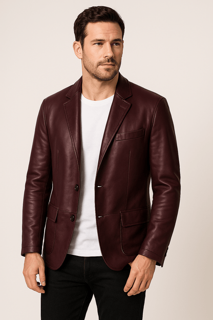 Lederjacke – Herren-Lederjacke mit Revers und Knöpfen aus Kunstleder-Chaps Herrenmode