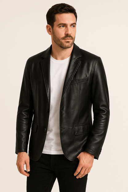 Lederjacke – Herren-Lederjacke mit Revers und Knöpfen aus Kunstleder-Chaps Herrenmode