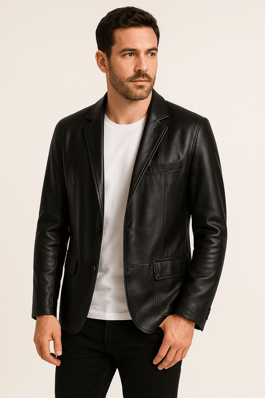 Lederjacke – Herren-Lederjacke mit Revers und Knöpfen aus Kunstleder-Chaps Herrenmode
