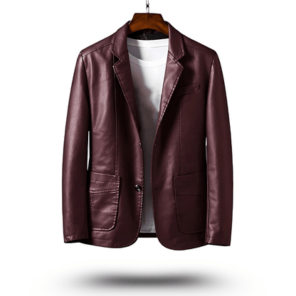 Lederjacke – Herren-Lederjacke mit Revers und Knöpfen aus Kunstleder-Rot-S-Chaps Herrenmode
