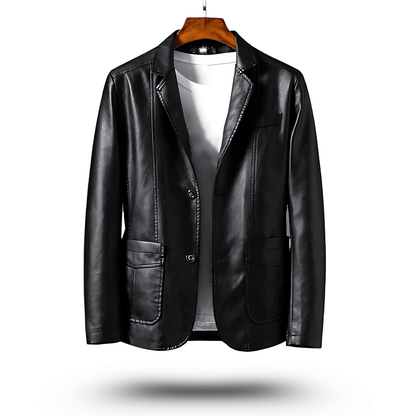 Lederjacke – Herren-Lederjacke mit Revers und Knöpfen aus Kunstleder-Schwarz-S-Chaps Herrenmode