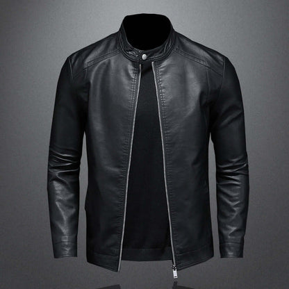 Lederjacke - Herren Zip-Up Moto Biker Jacke-Schwarz-M-Chaps Herrenmode