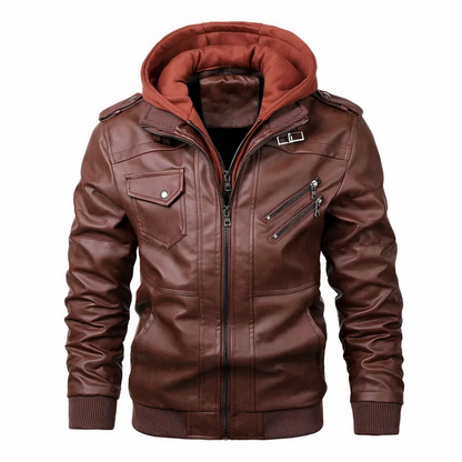 Lederjacke - Kapuze - Schmale Passform - Bikerjacke - Lederjacke für Männer-Rot-S-Chaps Herrenmode