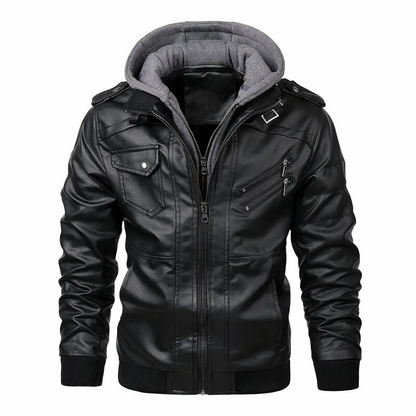 Lederjacke - Kapuze - Schmale Passform - Bikerjacke - Lederjacke für Männer-Schwarz-S-Chaps Herrenmode