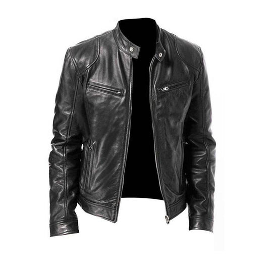 Lederjacke – Klassische Herren-Bikerjacke mit Reißverschluss für den Herbst-Schwarz-XS-Chaps Herrenmode