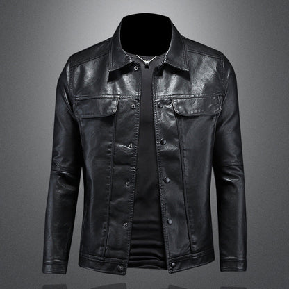Lederjacke | Kunstleder | Button-Up | Herren Lederjacke | Bikerjacke-Schwarz-M-Chaps Herrenmode