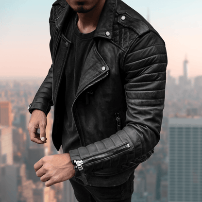 Lederjacke | Kunstleder | Zip-Up | Bikerjacke | Herren Lederjacke-Schwarz-S-Chaps Herrenmode
