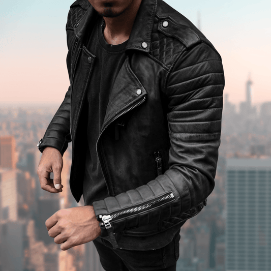 Lederjacke | Kunstleder | Zip-Up | Bikerjacke | Herren Lederjacke-Schwarz-S-Chaps Herrenmode