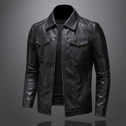 Lederjacke | Schmaler Schnitt | Reißverschluss | Schwarze Jacke | Herren-Lederjacke-Chaps Herrenmode